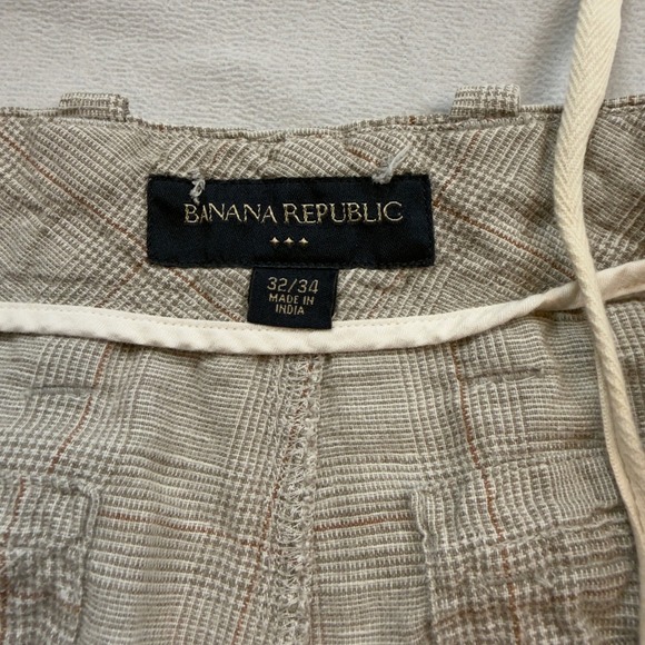 Banana Republic Mens Linen Cotton Glen Plaid Drawstring Pants Beige 32/34 FLAW - Picture 6 of 11
